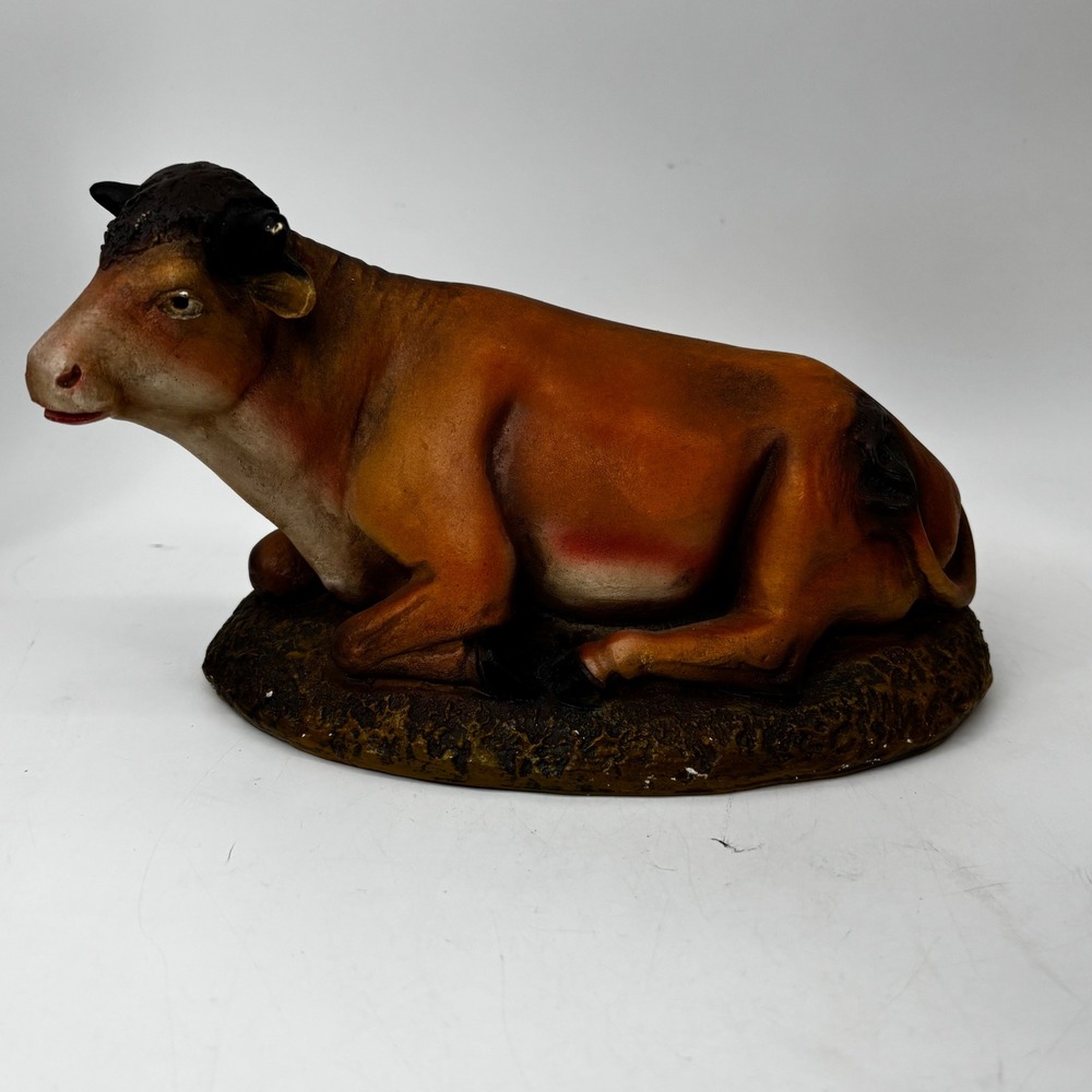 Vintage Nativity Ox Figurine Brown Reclining Cow Christmas Decor 7 Inch